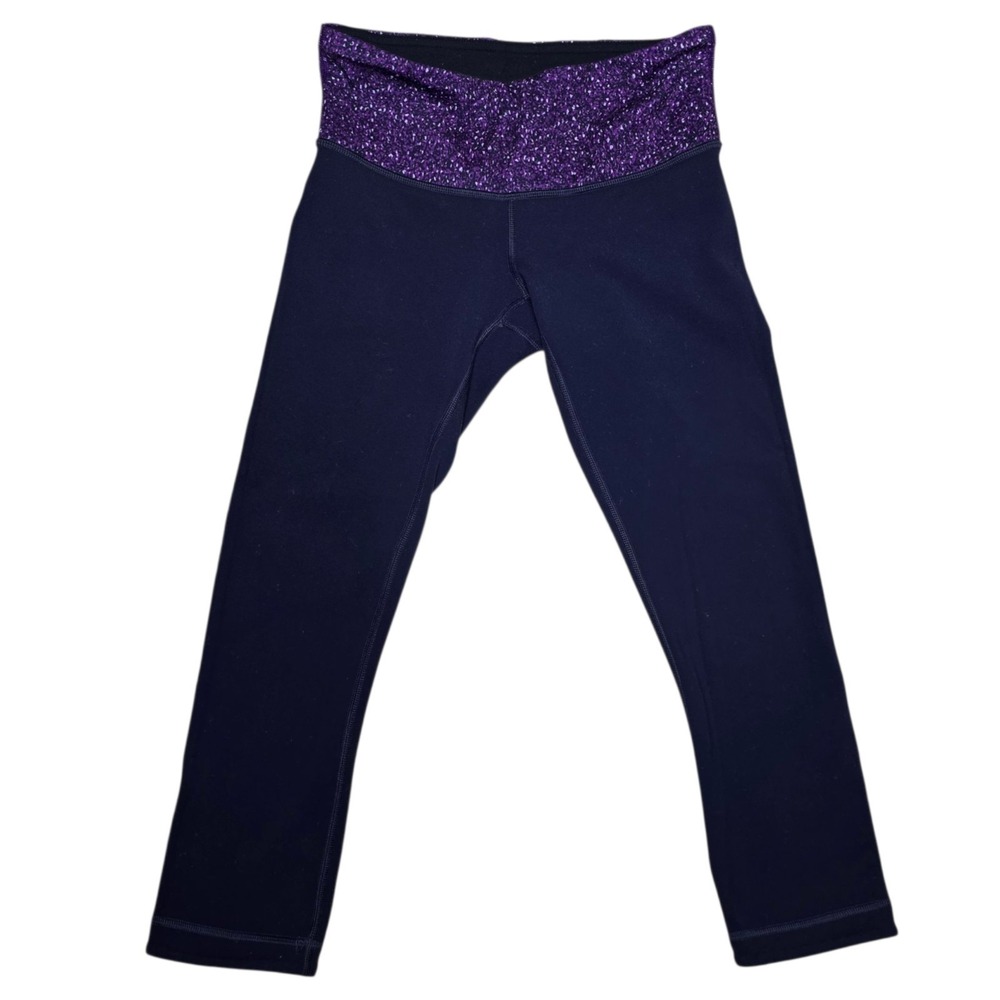 Lululemon Reversible Crop Leggings Women's Size 4 Black Purple Yoga